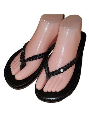 Women's Aeropostale Braided Leather Flip Flops 10 Summer Sandals Beach Dark Brow